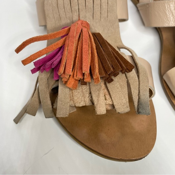 L'Intervalle Leather & Suede Nude Flat Sandals Colourful Tassel Front 38 7.5 - Picture 8 of 15